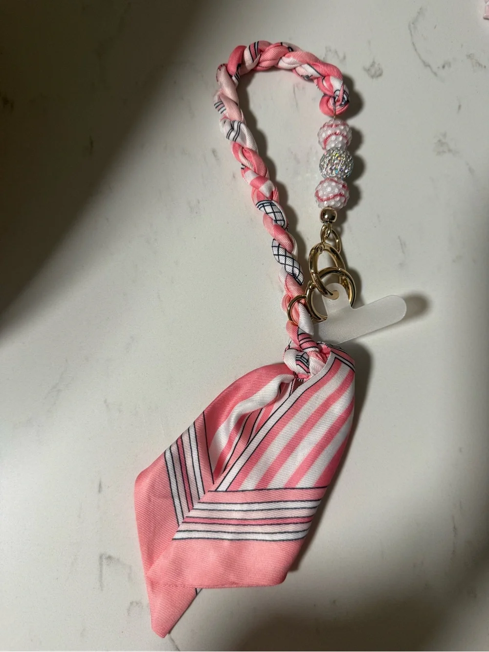✨ ⚽️  Soccer Bead & Pink Braided Ribbon Phone Wristlet